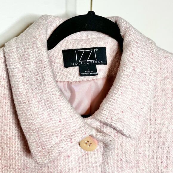 IZZI COLLECTION  Baby Pink tweed wool blend long coat Size Large Jackie O - Picture 5 of 5